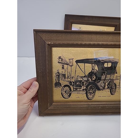 Gold Colored Prints Pictures 1915 Ford Model T 1909 Rolls Royce Framed Man Cave - Picture 4 of 11
